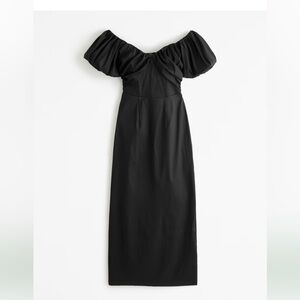 Abercrombie & Fitch | Taffeta Off-The-Shoulder Midi Dress | Size L | Black